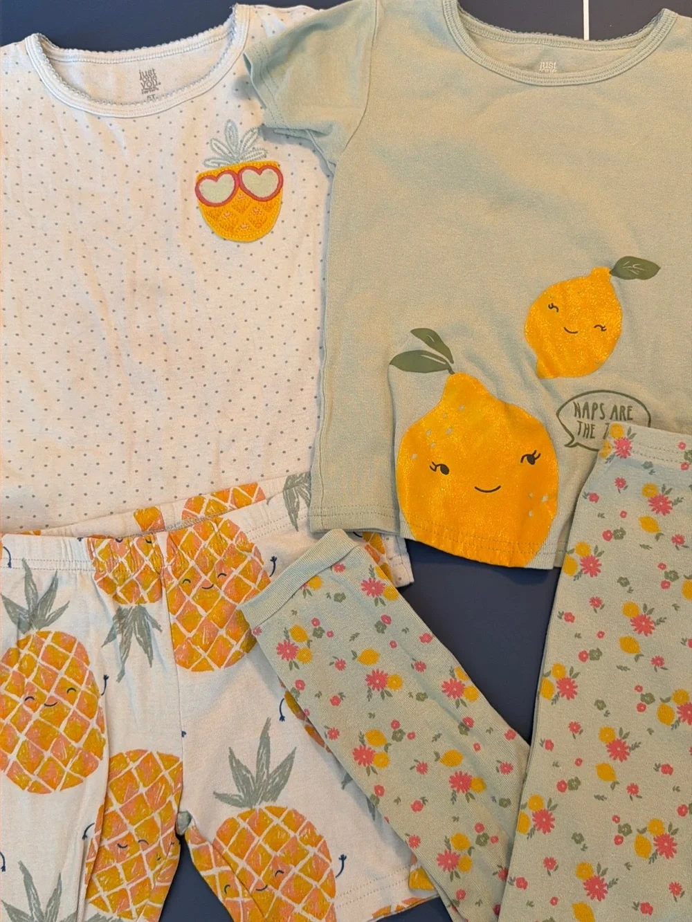 Carter's Cotton Pineapple Lemon & Floral 4 pc Pajama Set - Yellow White 5T